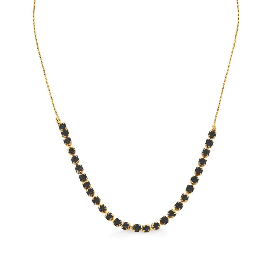 COLAR RIVIERA PRETO AJUSTÁVEL FOLHEADO A OURO 18K