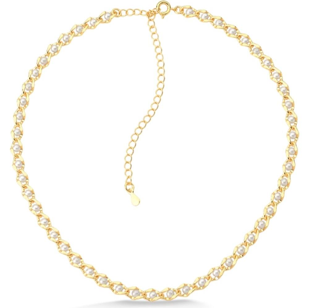 COLAR CHOKER ELO COM PÉROLA FOLHEADO A OURO 18K