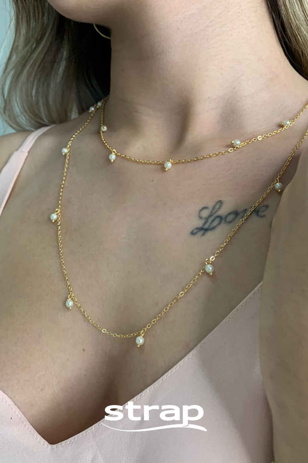 COLAR COM PÉROLAS FOLHEADO A OURO 18K 45CM