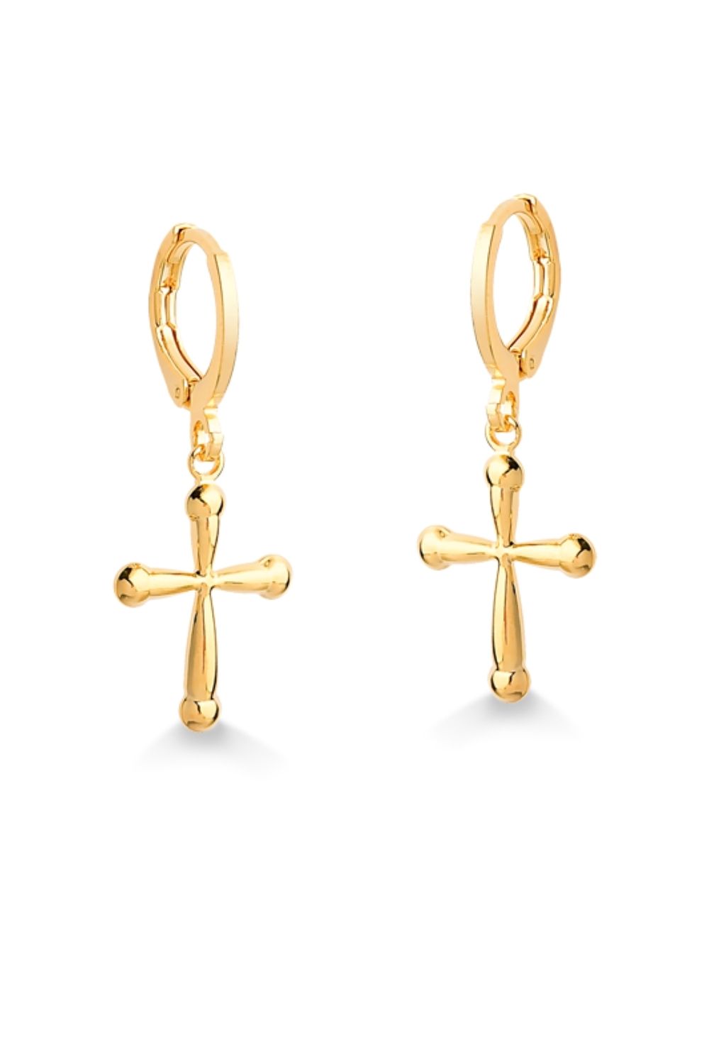 BRINCO DE ARGOLA FECHADA COM CRUCIFIXO FOLHEADO A OURO 18K