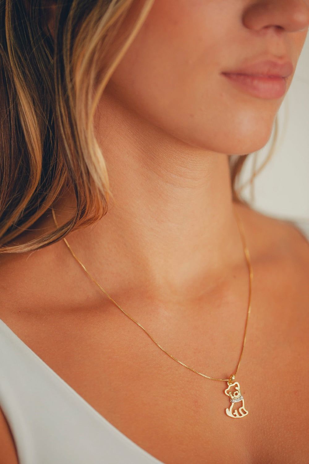 COLAR CACHORRO COM ZIRCONIA NO PESCOÇO FOLHEADO A OURO 18K