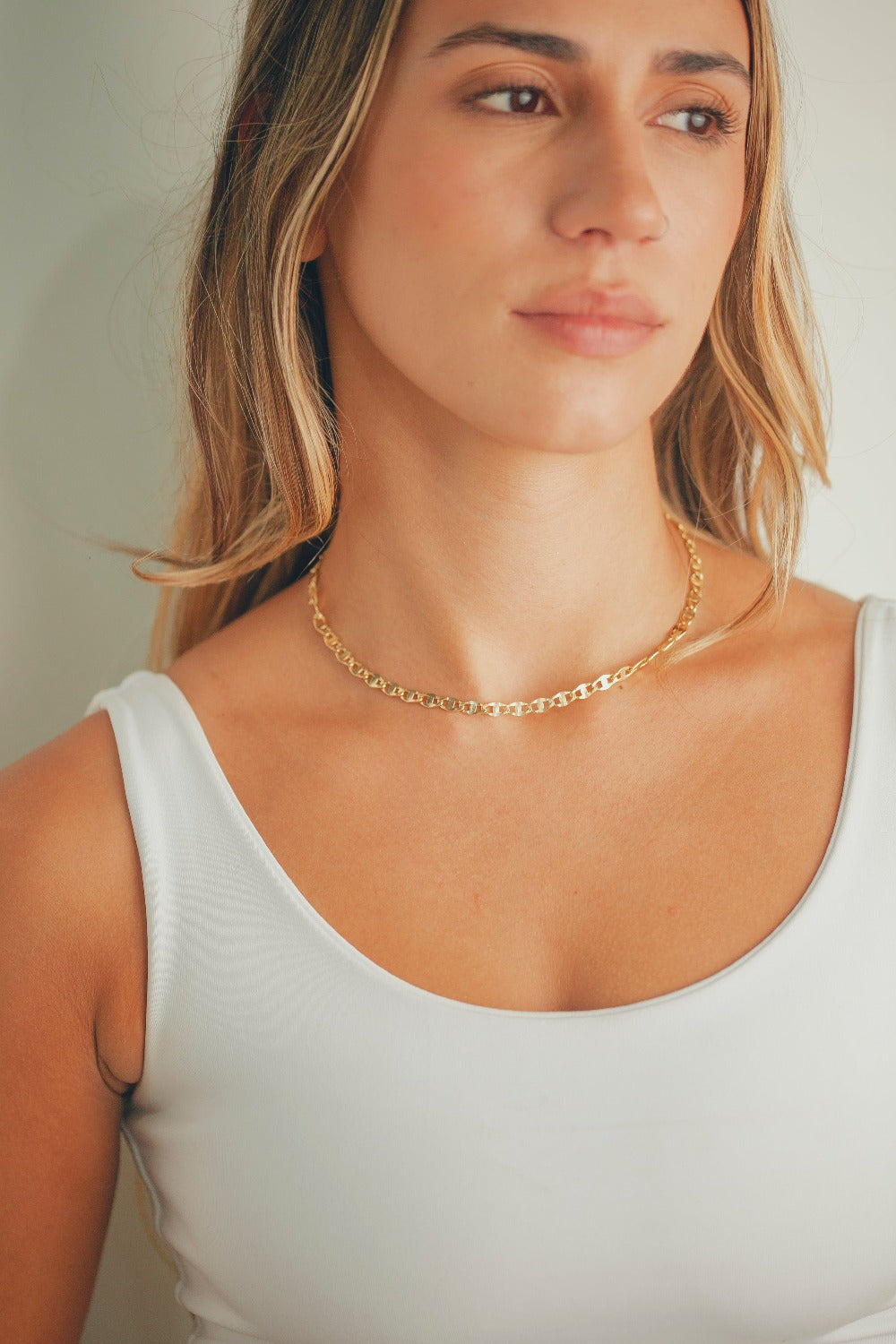 COLAR CHOKER ELO LACRE COM FECHO BOIA FOLHEADO A OURO 18K