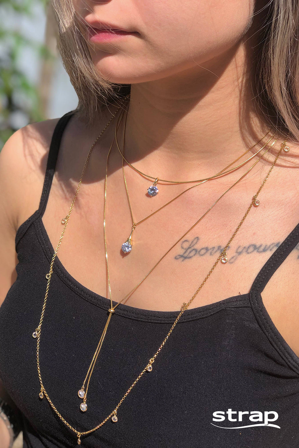 COLAR CHOKER RABO DE RATO COM PINGENTE DE ZIRCÔNIA FOLHEADO A OURO 18K