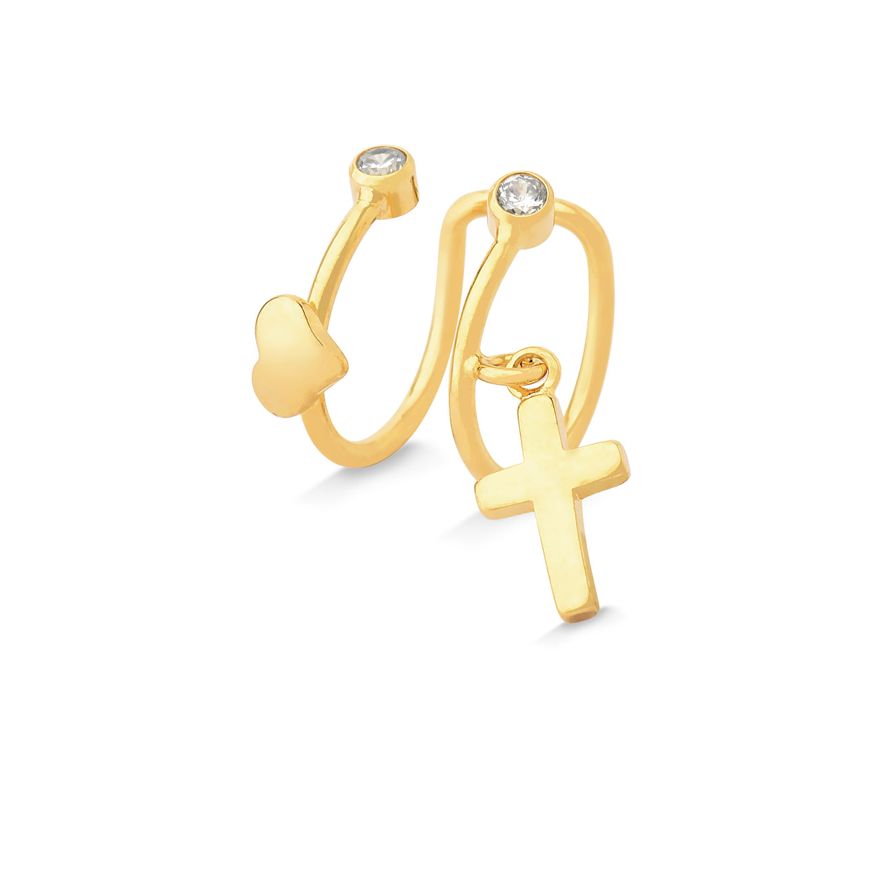 PIERCING DE PRESSÃO PARA ORELHA COM ZIRCÔNIA E CRUCIFIXO FOLHEADO A OURO 18K