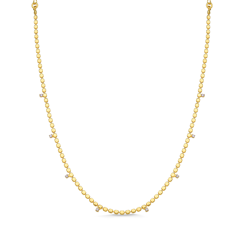 COLAR CHOKER DE BOLINHAS E PEDRINHAS FOLHEADO A OURO 18K