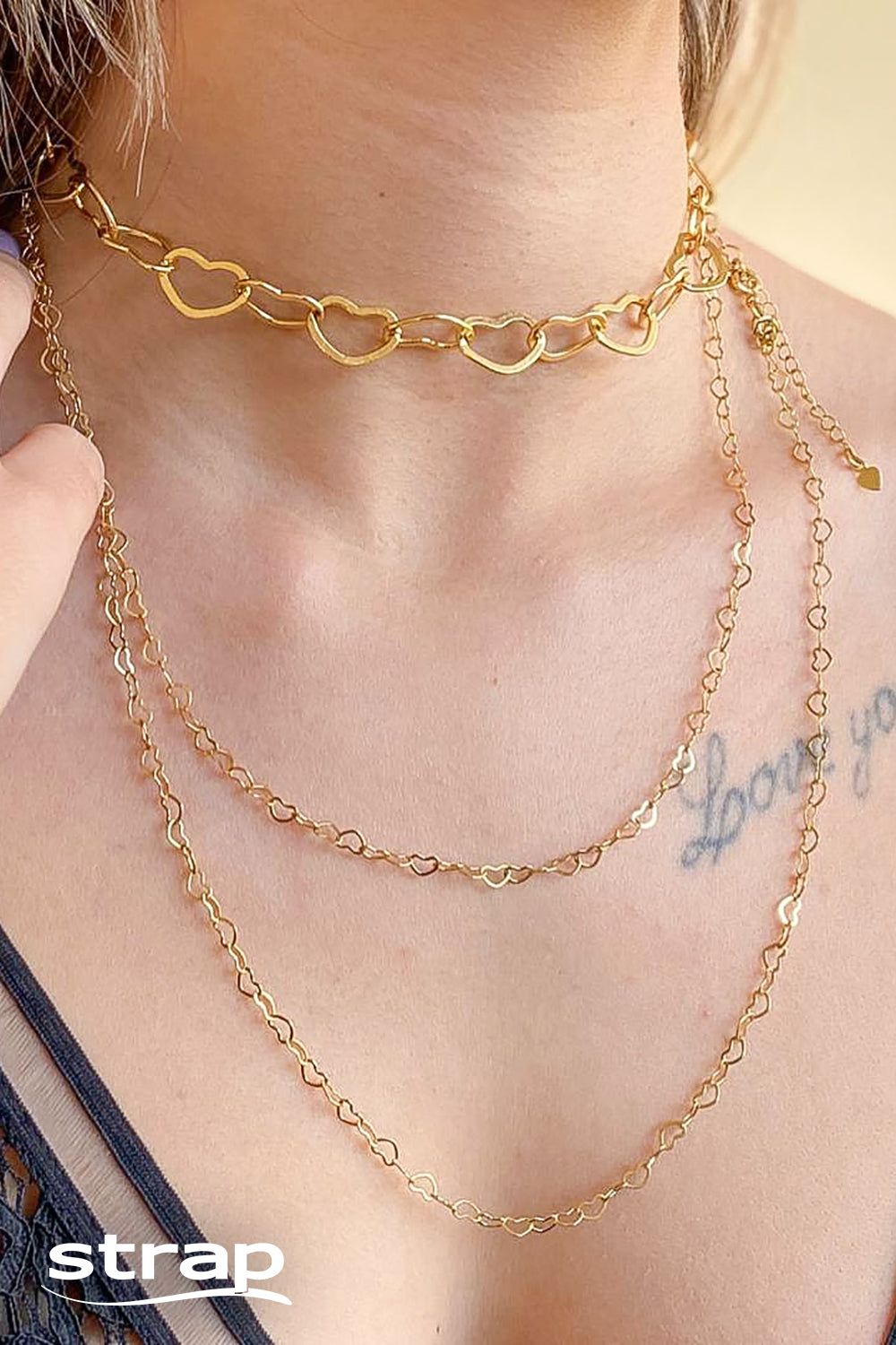 CORRENTE ELOS DE CORAÇÕES 45 CM FOLHEADA A OURO 18K