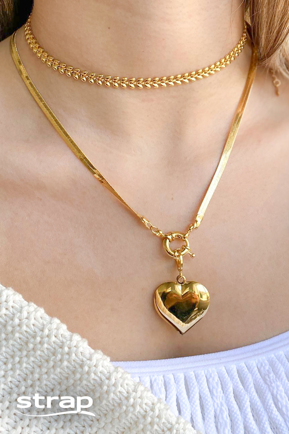 COLAR FITA COM FECHO BOIA FRONTAL FOLHEADO A OURO 18K