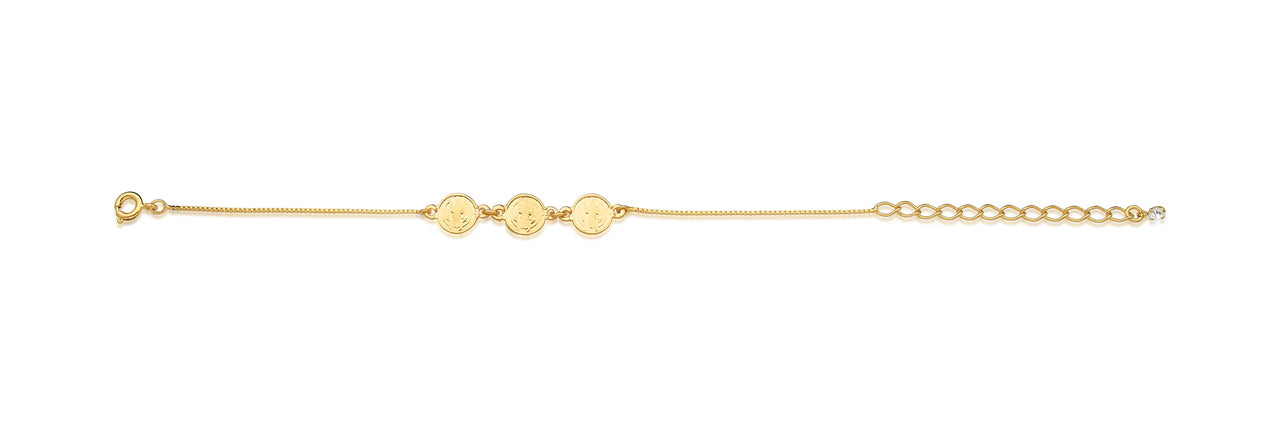 PULSEIRA COM TRÊS MEDALHAS DE SÃO BENTO FOLHEADA A OURO 18K