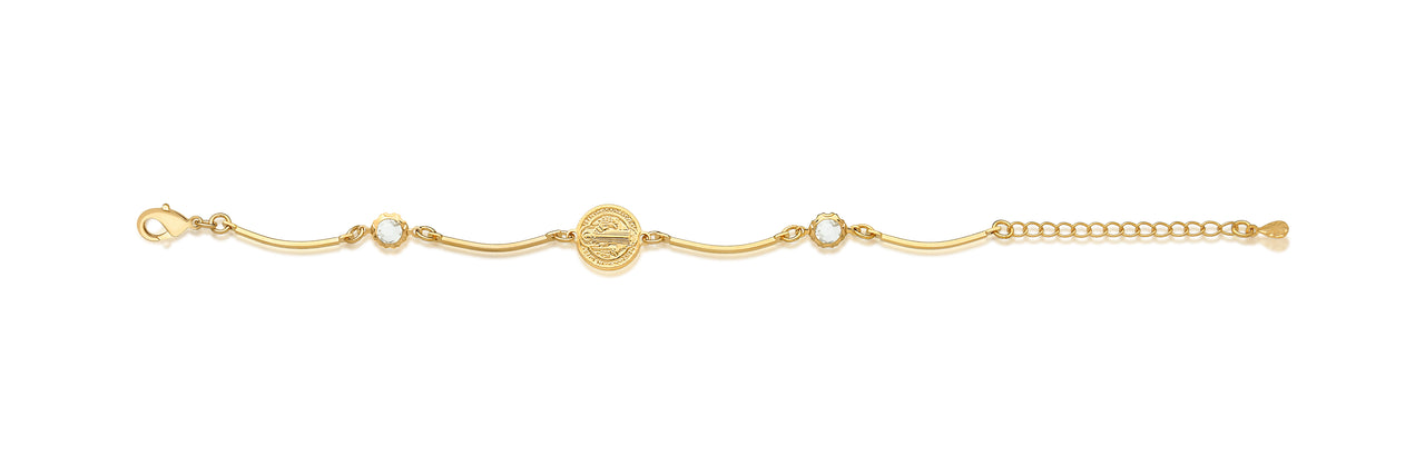 PULSEIRA DE TUBO COM MEDALHA DE SÃO BENTO FOLHEADO A OURO 18K