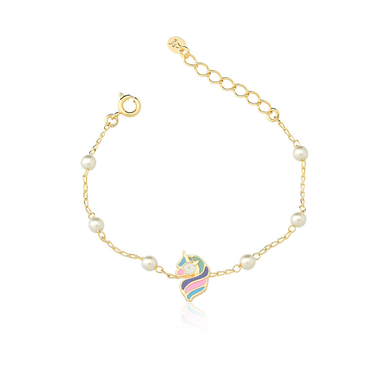PULSEIRA INFANTIL COM PÉROLAS E UNICÓRNIO