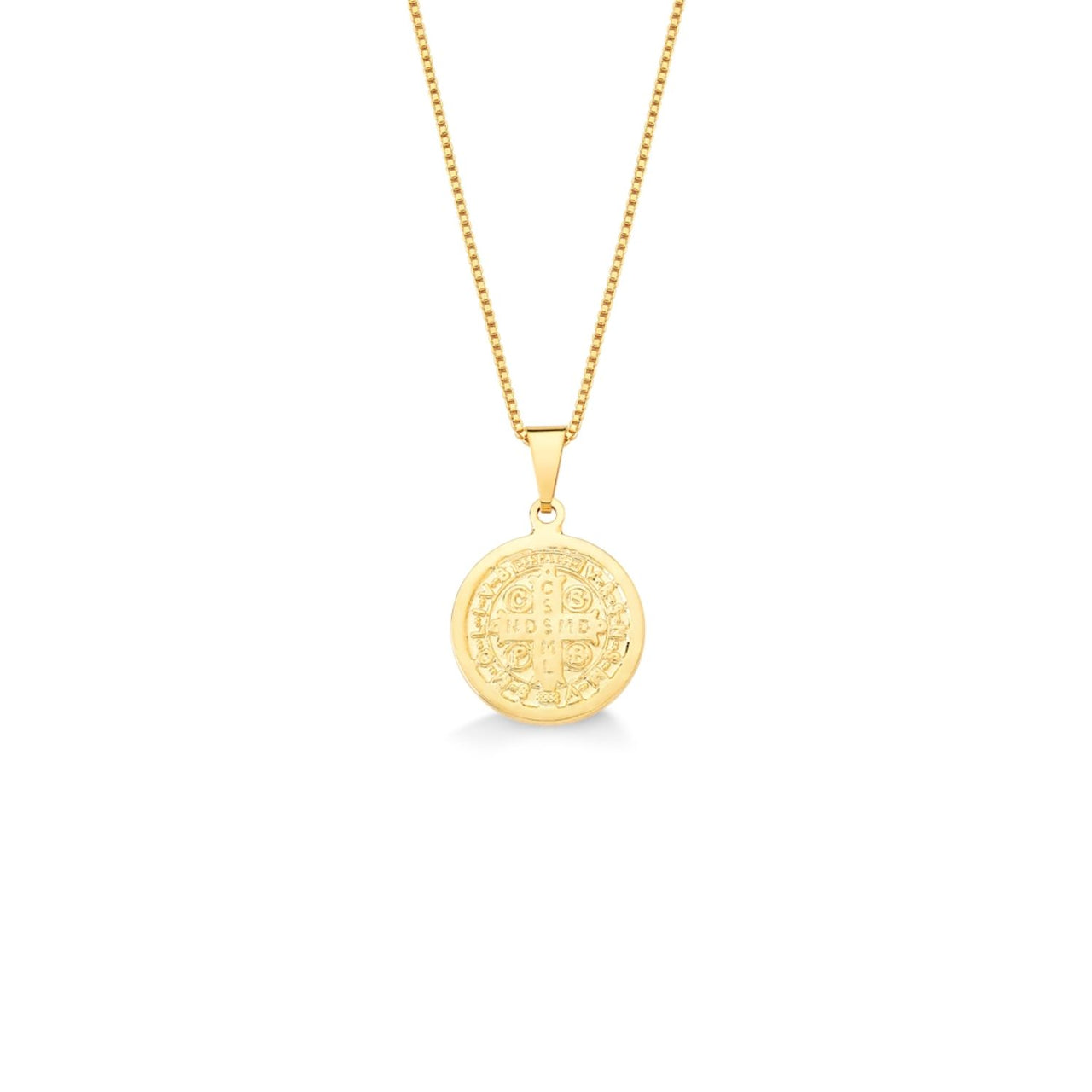 COLAR MEDALHA DE SÃO BENTO MEDIA FOLHEADO A OURO 18K