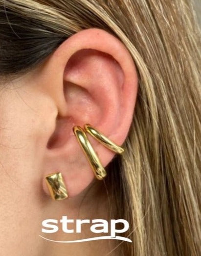 MIX DE BRINCO E PIERCING DUPLO EM FORMATO DE ARGOLA FOLHEADO A OURO 18K