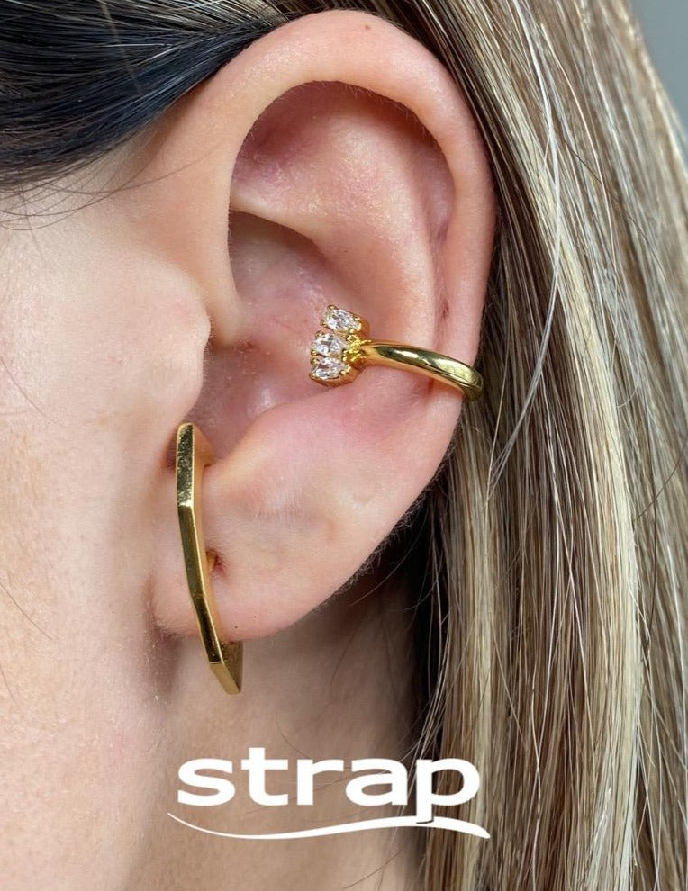 MIX DE BRINCO SEXTAVADO E PIERCING COM ZIRCONIA FOLHEADO A OURO 18K