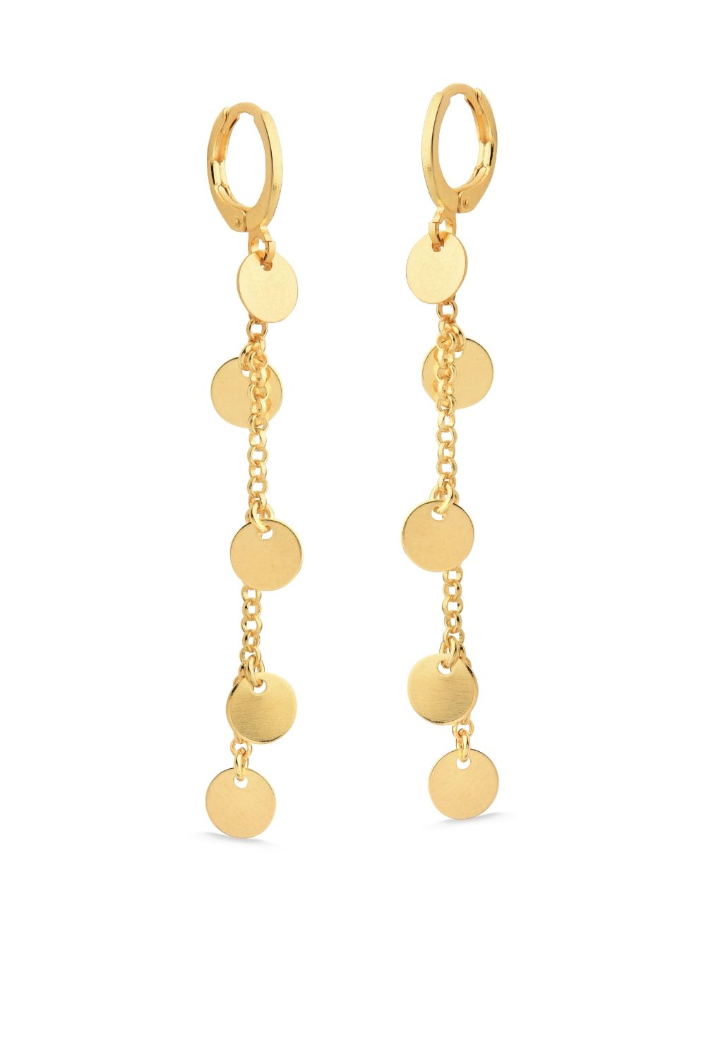 BRINCO LONGO COM CONFETES FOLHEADO A OURO 18K