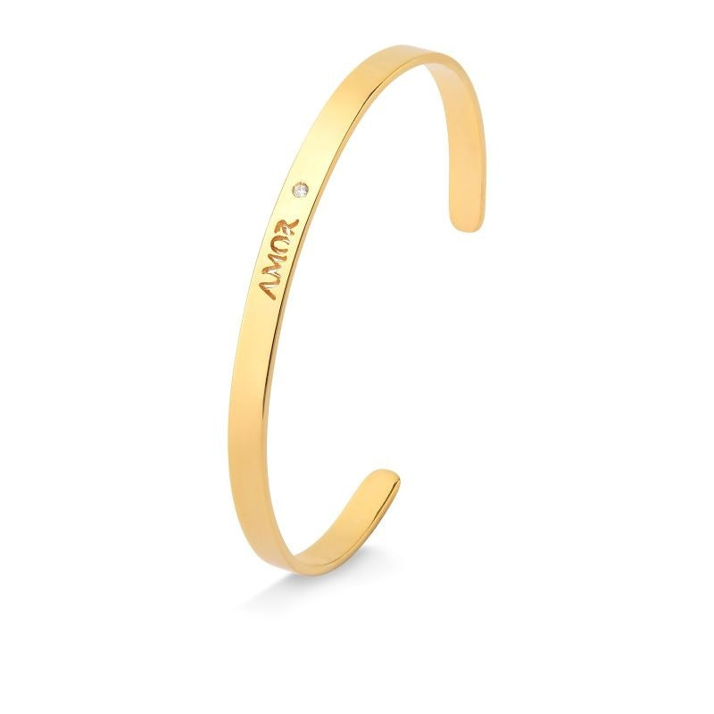 BRACELETE REGULÁVEL COM GRAVAÇÃO AMOR FOLHEADO A OURO 18K