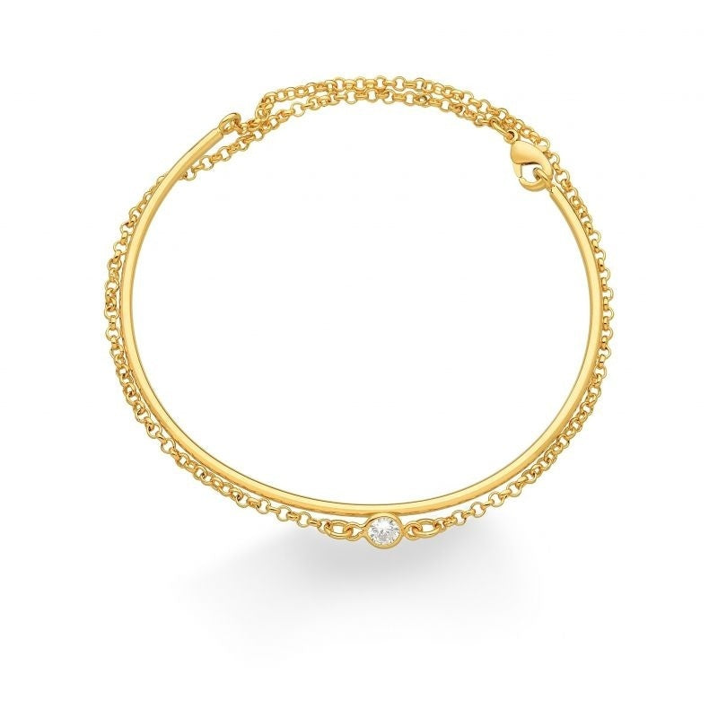 BRACELETE DUPLO COM ARO RÍGIDO E ELO PORTUGUÊS FOLHEADO A OURO 18K