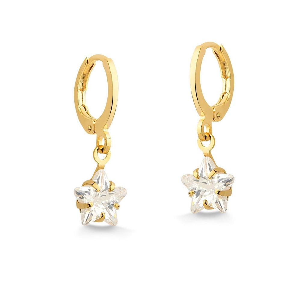 BRINCO DE ARGOLA FECHADA COM PINGENTE DE ESTRELA DE ZIRCONIA GRANDE