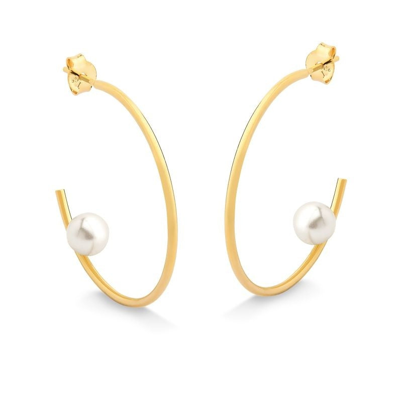 BRINCO DE ARGOLA COM PÉROLA FOLHEADO A OURO 18K