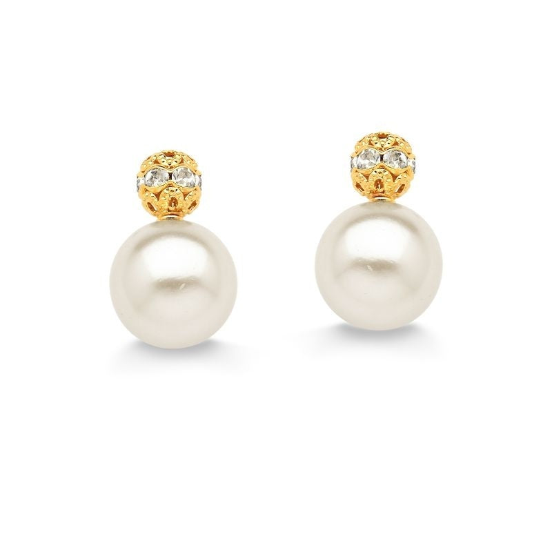 BRINCO DE PÉROLA COM ZIRCÔNIAS CRAVEJADAS FOLHEADO A OURO 18K