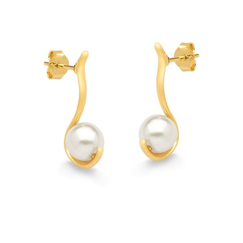 BRINCO ANZOL DE PÉROLA FOLHEADO A OURO 18K