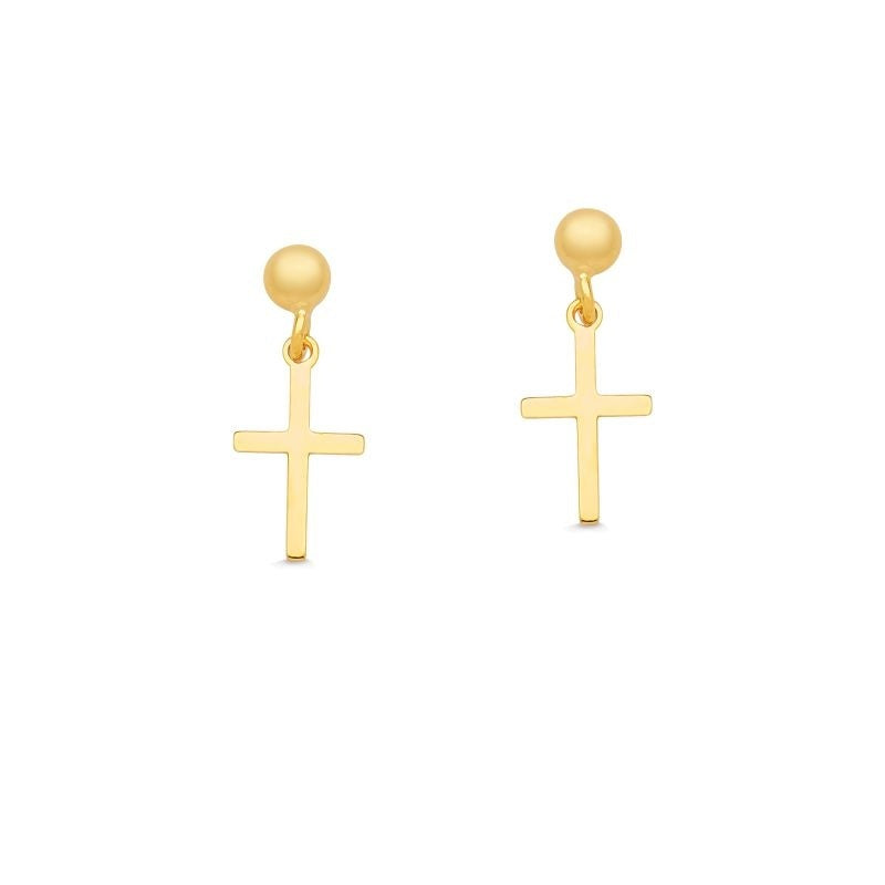 BRINCO MINI CRUZ PENDENTE FOLHEADO A OURO 18K