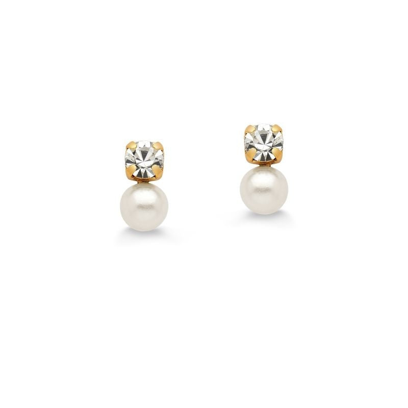 BRINCO MINI DE PÉROLA E ZIRCÔNIA FOLHEADO A OURO 18K