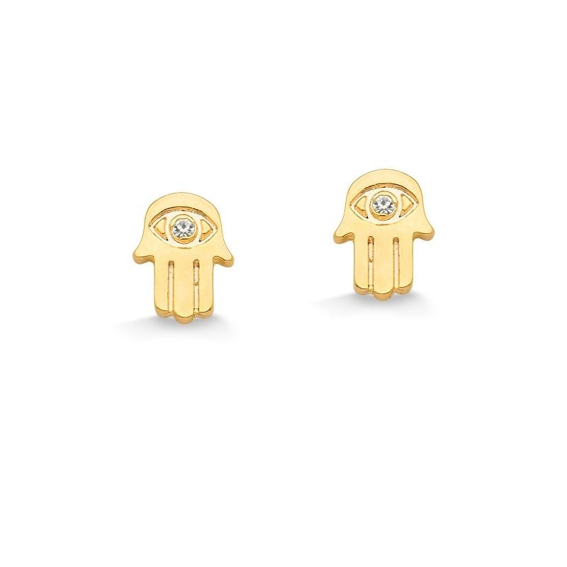 BRINCO MINI HAMSÁ CRAVEJADA COM ZIRCÔNIA FOLHEADO A OURO 18K