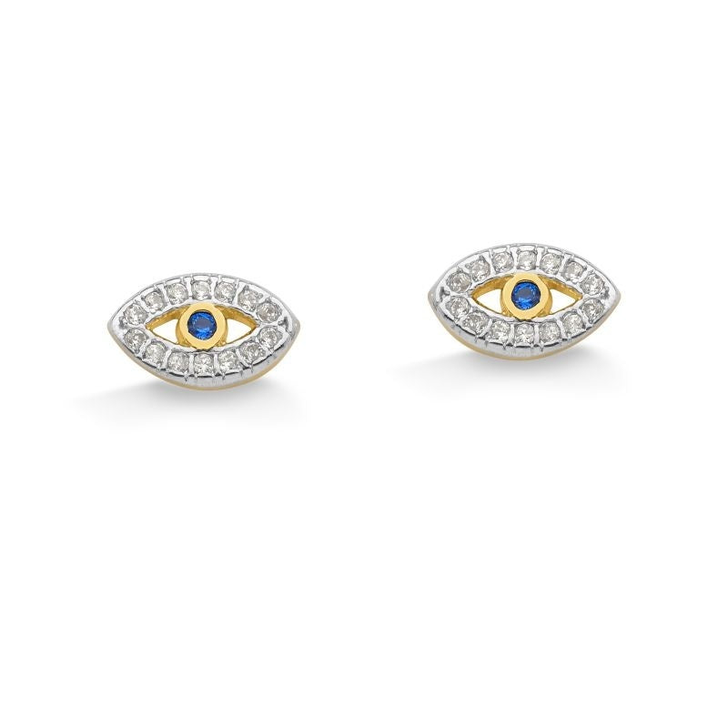 BRINCO MINI DE OLHO GREGO CRAVEJADO DE ZIRCÔNIAS FOLHEADO A OURO 18K