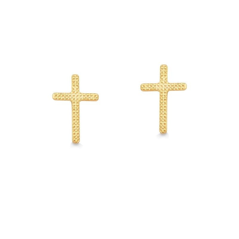 BRINCO MINI DE CRUZ FOLHEADO A OURO 18K