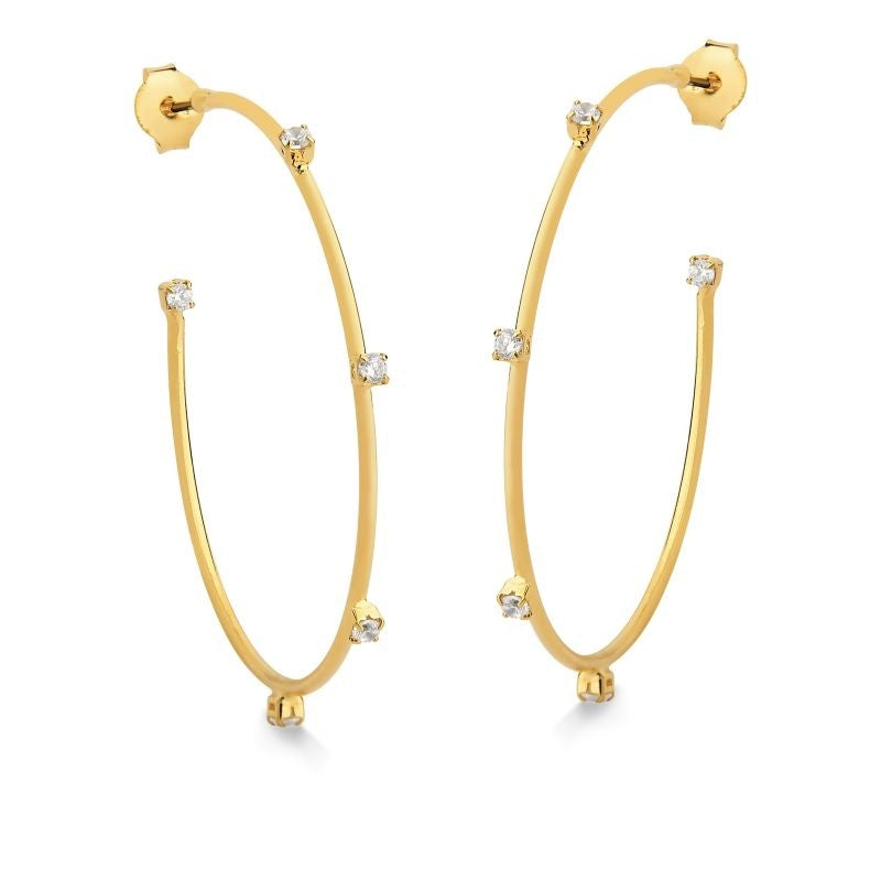 BRINCO DE ARGOLA MÉDIA COM CRISTAIS FOLHEADO A OURO 18K