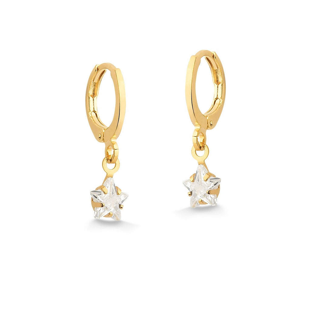 BRINCO DE ARGOLA FECHADA COM PINGENTE DE ESTRELA DE ZIRCONIA MEDIA
