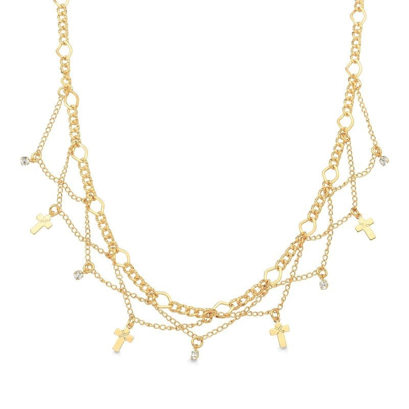 COLAR CHOKER COM PINGENTE DE CRUZ E ZIERCÔNIA FOLHEADA A OURO 18K