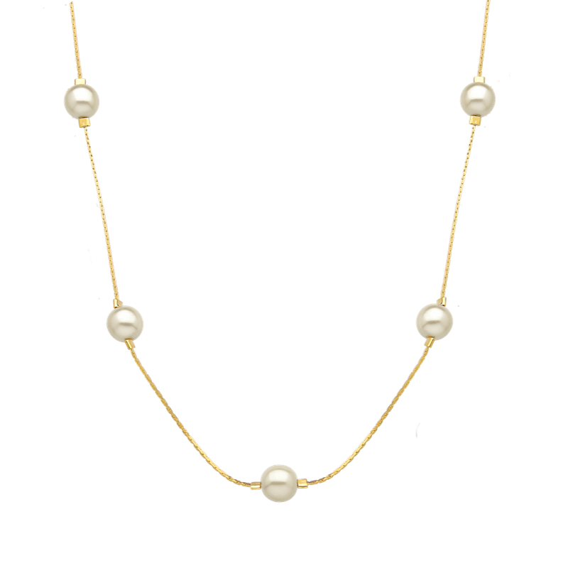 COLAR DE PÉROLAS CLÁSSICO FOLHEADO A OURO 18K