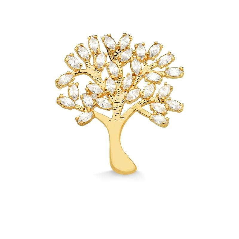 COLAR ÁRVORE DA VIDA CRAVEJADA DE ZIRCÔNIAS PEQUENAS FOLHEADO A OURO 18K