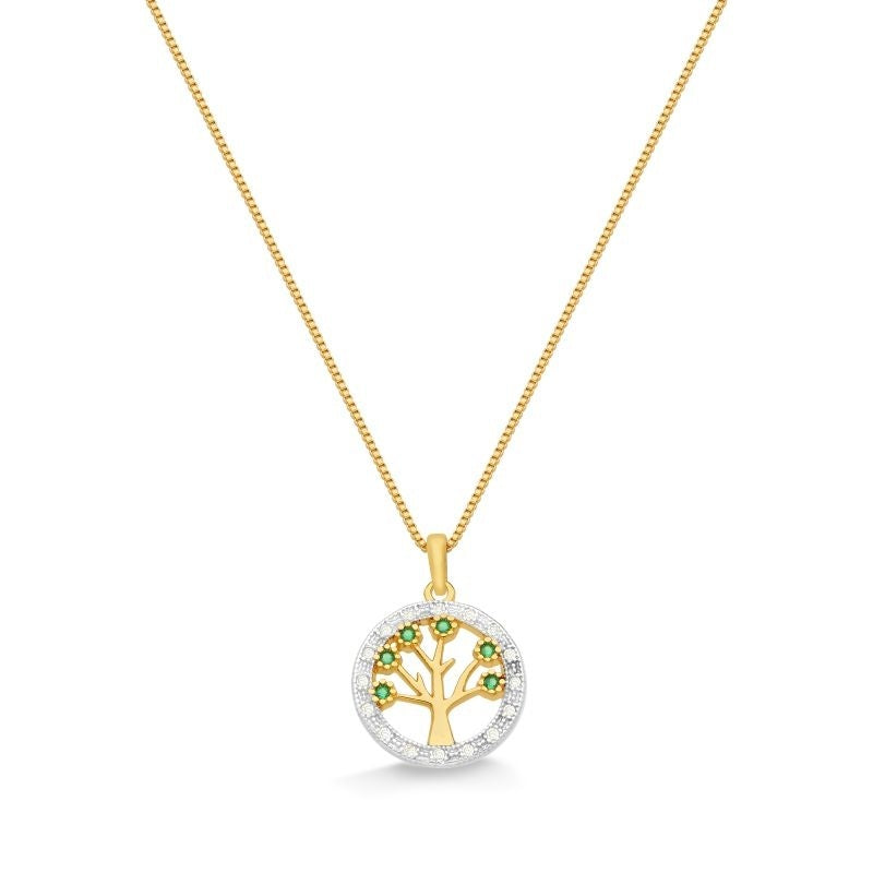 COLAR COM MANDALA ÁRVORE DA VIDA CRAVEJADA COM ZIRCÔNIAS VERDES FOLHEADO A OURO 18K