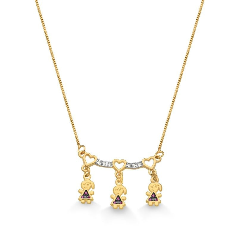 COLAR CANGA TRÊS MENINAS FOLHEADO A OURO 18K
