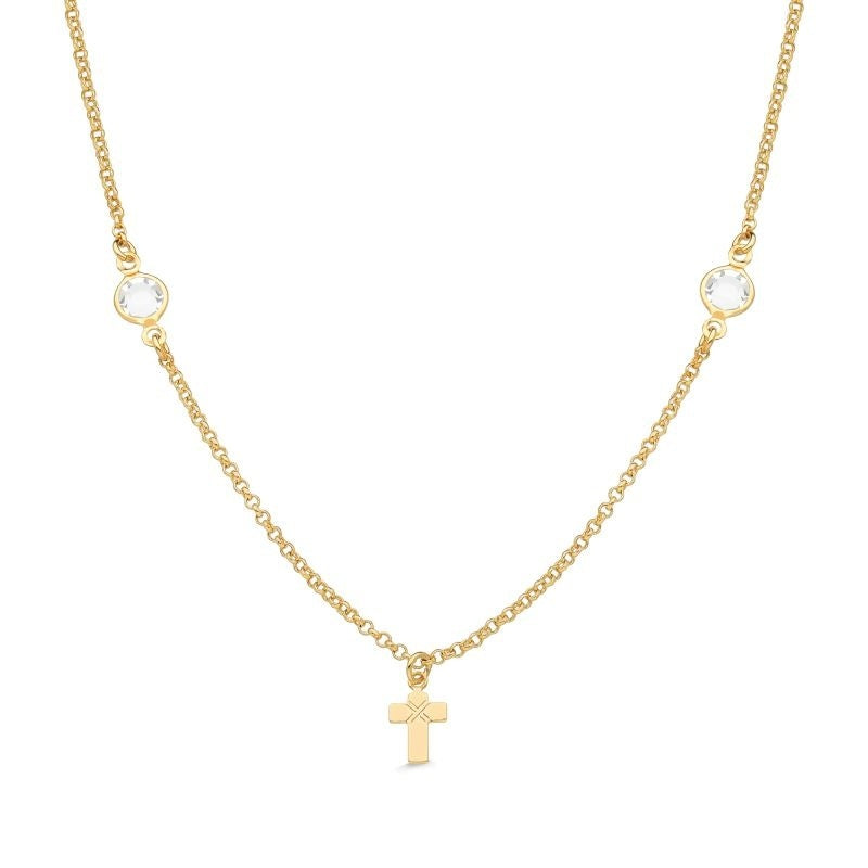 COLAR COM CRUZ PEQUENA E ZIRCÔNIAS FOLHEADO A OURO 18K
