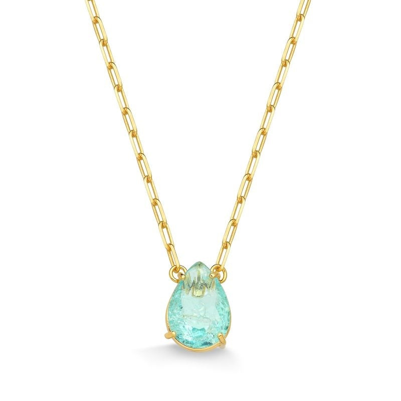 COLAR COM PEDRA NATURAL VERDE FOLHEADO A OURO 18K