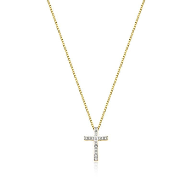 COLAR COM CRUCIFIXO PEQUENO CRAVEJADO DE ZIRCÔNIAS FOLHEADO A OURO 18K