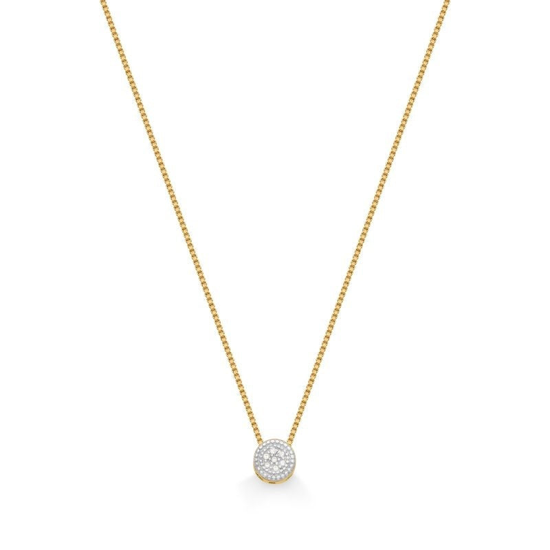 COLAR COM PINGENTE PEQUENO REDONDO CRAVEJADO DE ZIRCÔNIAS FOLHEADO A OURO 18K