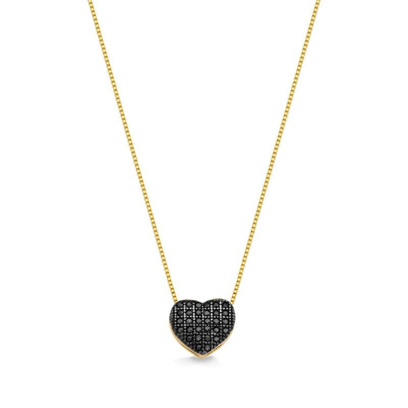 COLAR CORAÇÃO CRAVEJADO DE ZIRCÔNIAS PRETAS FOLHEADO A OURO 18K