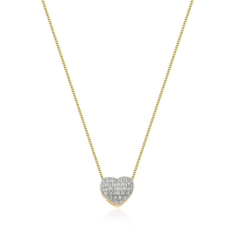 COLAR COM CORAÇÃO CRAVEJADO DE ZIRCÔNIAS FOLHEADO A OURO 18K