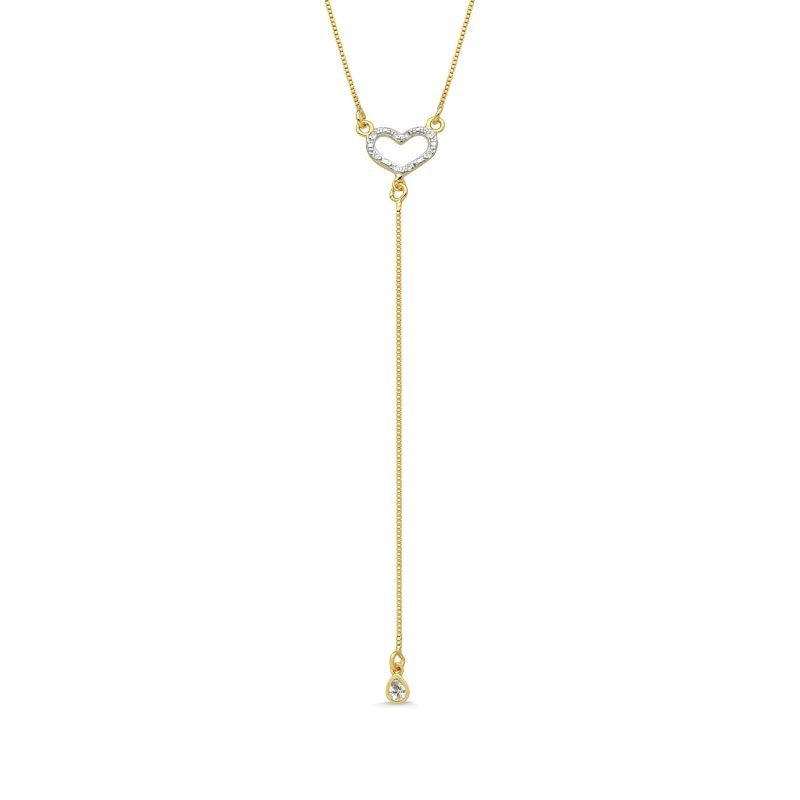 COLAR CORAÇÃO CRISTAL MODELO GRAVATINHA FOLHEADO A OURO 18K