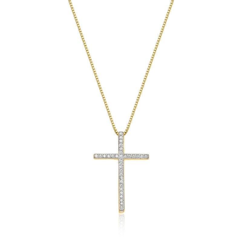 COLAR COM CRUCIFIXO MÉDIO CRAVEJADO DE ZIRCÔNIAS FOLHEADO A OURO 18K