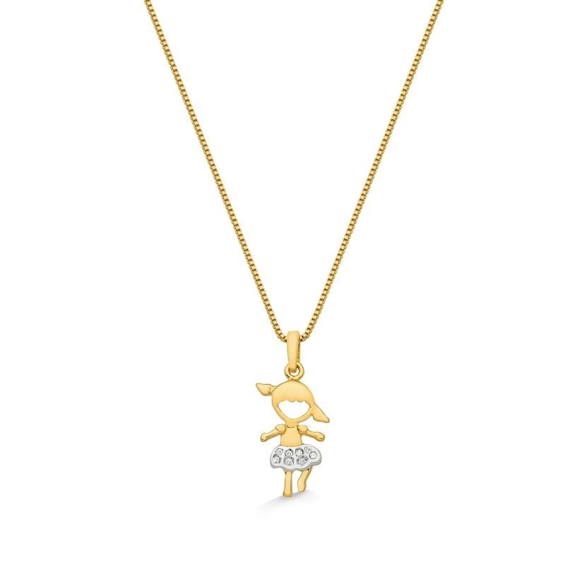 COLAR COM PINGENTE DE MENINA CRAVEJADO DE ZIRCÔNIAS FOLHEADO A OURO 18K