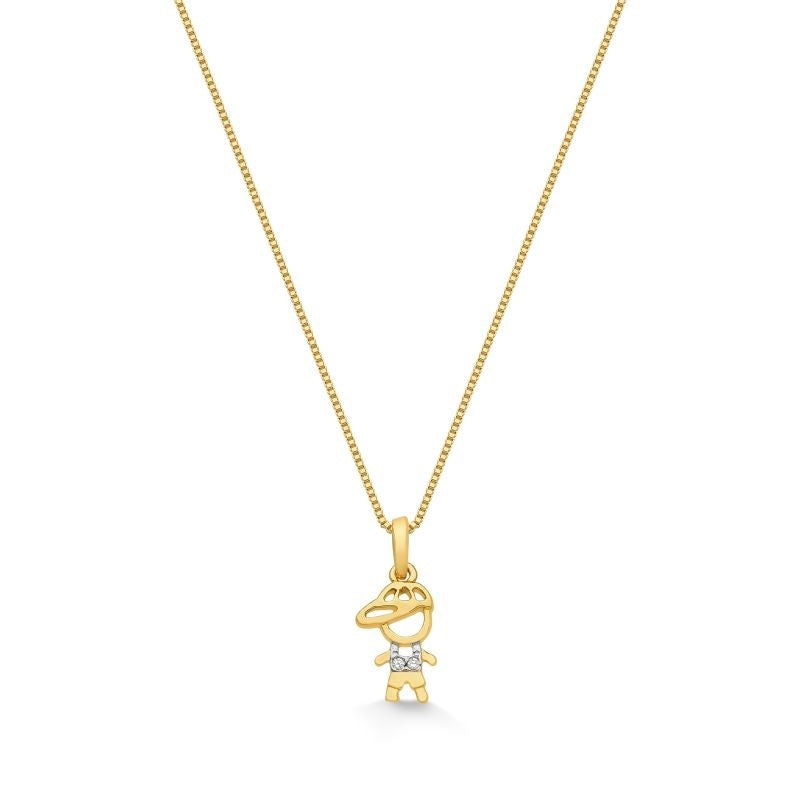 COLAR COM PINGENTE DE MENINO CRAVEJADO DE ZIRCÔNIAS FOLHEADO A OURO 18K