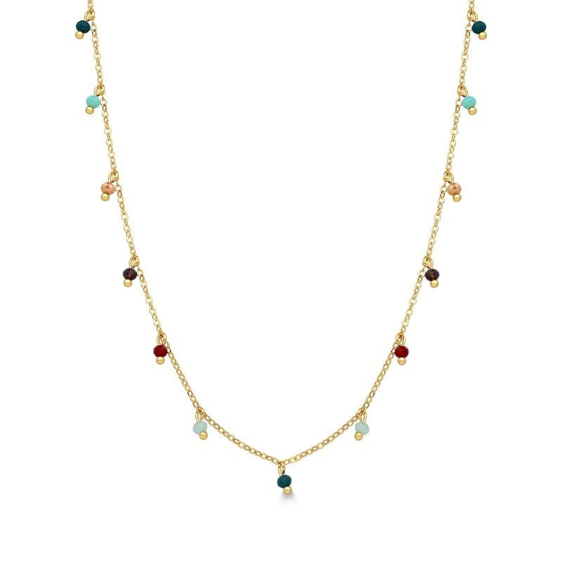 COLAR COM PEDRAS NATURAIS COLORIDAS FOLHEADO A OURO 18K