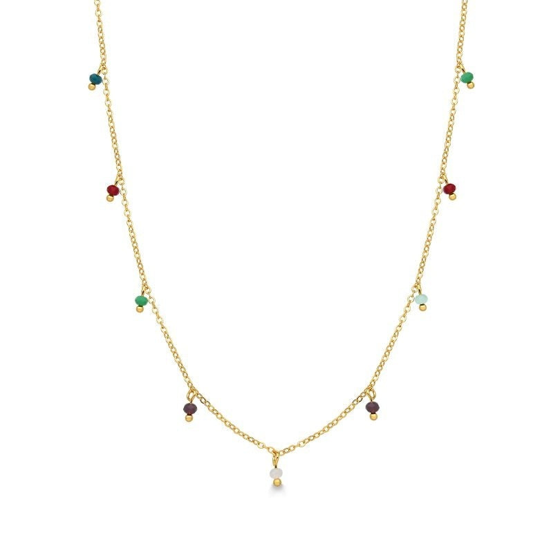 COLAR COM PEDRAS NATURAIS COLORIDAS FOLHEADO A OURO 18K