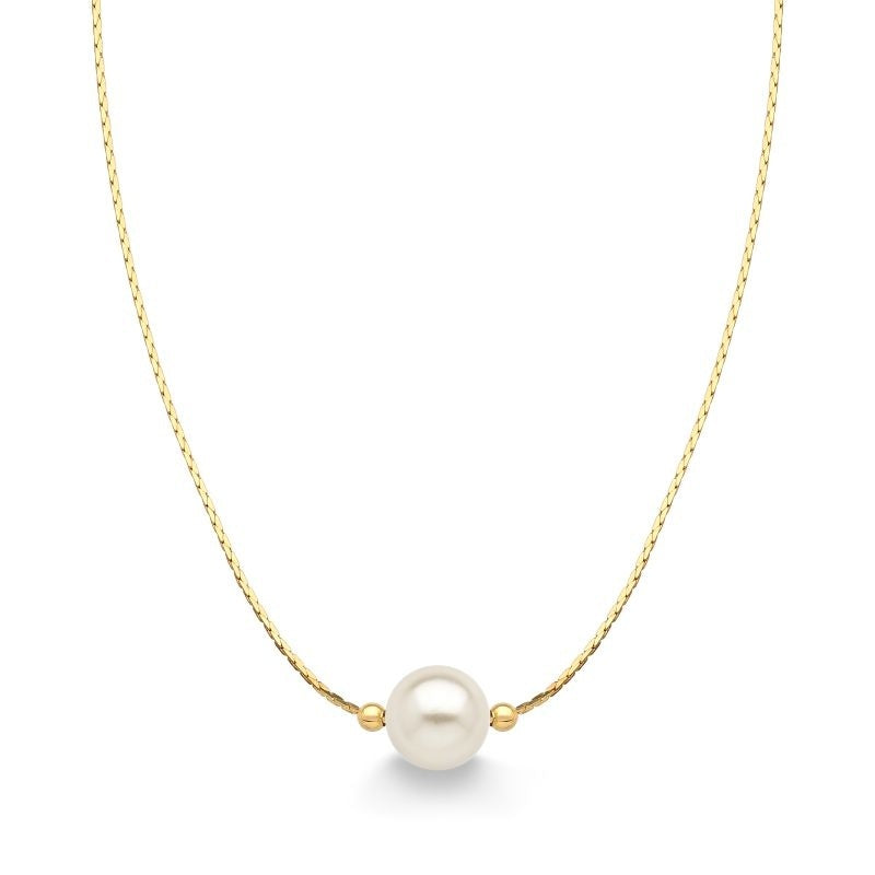 COLAR DE PÉROLA GRANDE MINIMALISTA FOLHEADO A OURO 18K