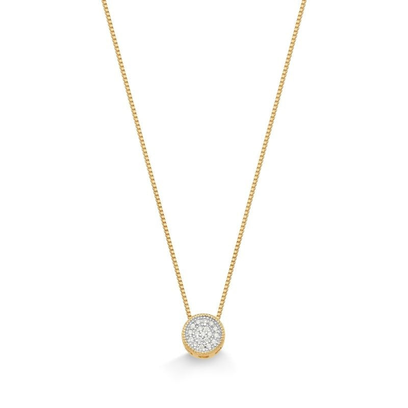 COLAR COM PINGENTE REDONDO CRAVEJADO DE ZIRCÔNIAS FOLHEADO A OURO 18K